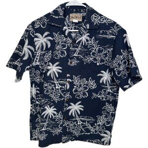 BLUE HAWAII Short Sleeve Button Cotton Hawaiian Aloha Tropical Shirt Men Size S